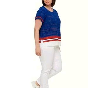 Tommy Hilfiger Top Plus 0X XL Sweater‎ Short Sleeve Red White Blue Shirt NEW
